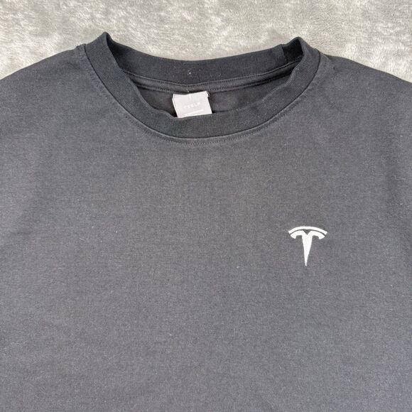 Tesla Sweatshirt Mens Large Black Solid Regular Crew Neck Long Sleeve - Picture 3 of 7
